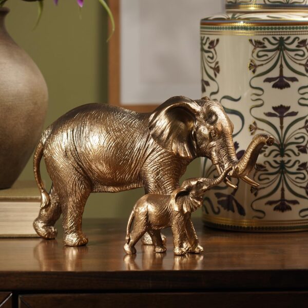 Pure Home + Living Brown Polyresin Father & Baby Elephant Showpiece | Handcrafted Good Luck Figurine for Home Decor | Decorative Elephant Statue for Living Room, Kids Room,Office & Gifting (Pack of 1)