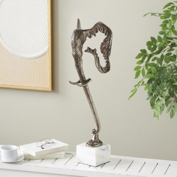 Deco 79 Aluminum Metal Elephant Decorative Sculpture Tall Cutout Silhouette Home Decor Statue with Marble, Accent Figurine 8" x 8" x 26", Silver