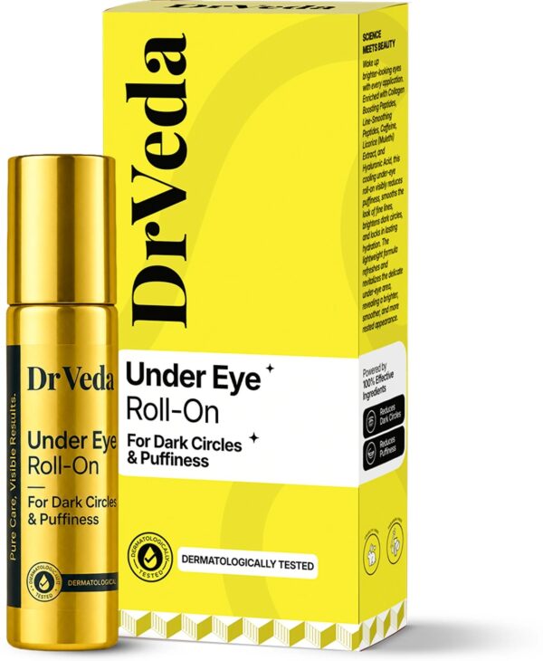 DrVeda Under Eye Cream Roll On for Dark Circles, Puffiness & Fine Lines 100% Natural (10 ml)