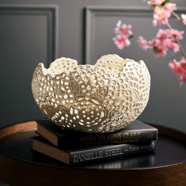 PURE HOME + LIVING Pure Home and Living Ceramic Cut-Work Design Bowl Vase, Beige