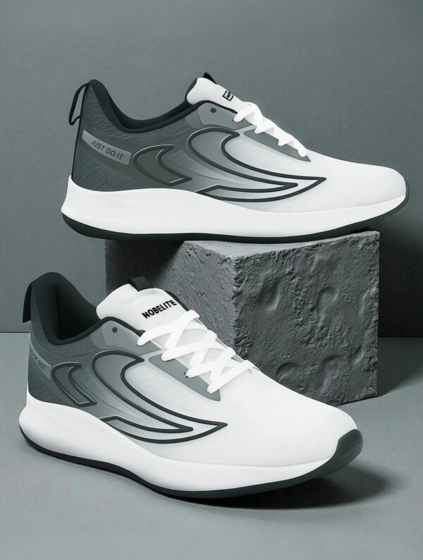 NOBELITE Premium Sports ,Gym, Trending, Stylish Running Shoes For Men (White, Black , 7)