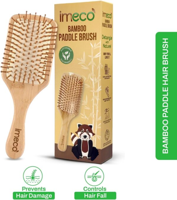 IMECO Bamboo Hair Brush with bamboo bristles | Paddle Hair Brush